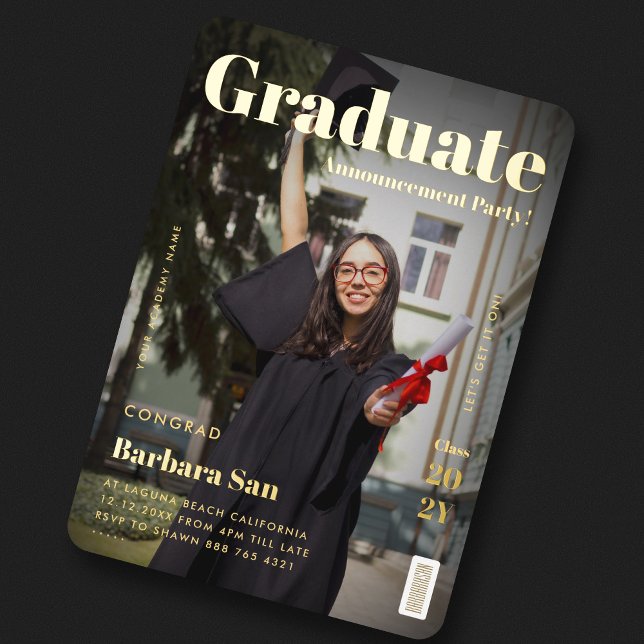 Invitation En Aluminium Fête de graduation du magazine Gold Moderne (Modern Gold Graduate Magazine Graduation Party Foil Invitation
)