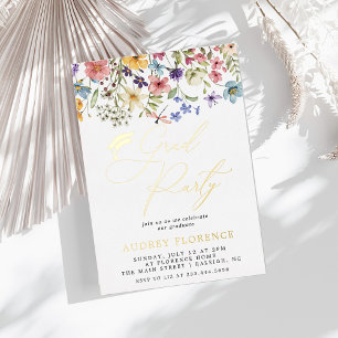 Invitation En Aluminium Fête de graduation Florale Fleur sauvage moderne