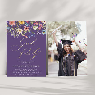 Invitation En Aluminium Fête de graduation Florale Fleur sauvage moderne