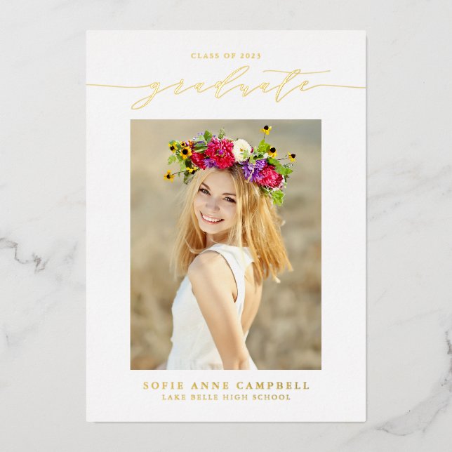 Invitation En Aluminium Fête de graduation photo de script lunatique (Recto)