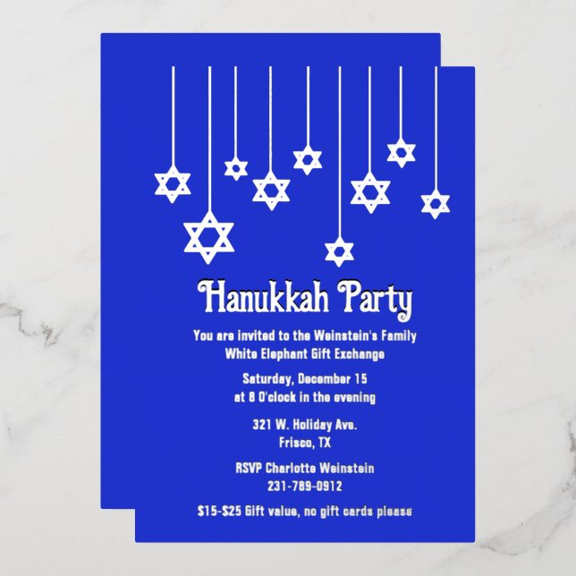 Invitation En Aluminium Fête de Hanukkah des étoiles de David (Recto/Verso)