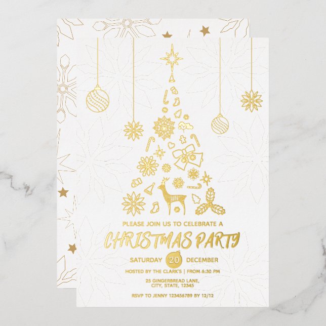 Invitation En Aluminium Fête de l'arbre moderne blanc et or élégant (Recto/Verso)