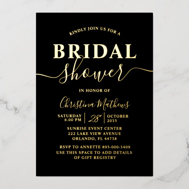 Invitation En Aluminium Fête de mariage élégante avec calligraphie et feui (Recto)