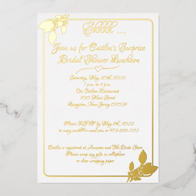 Invitation En Aluminium Fête de mariage floral, élégant blanc, or (Recto)