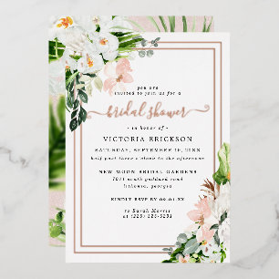 Invitation En Aluminium Fête de mariage tropical floral rose et blanc