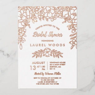 Invitation En Aluminium Fête de mariage White & Rose Gold Floral Line Art