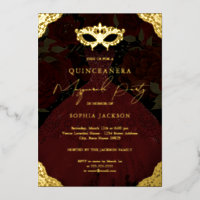 Fête de Mascarade Rouge Masque Doré Robe Quinceane