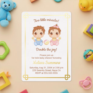 Invitation En Aluminium Fête de naissance de jumeaux garçon et fille