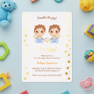 Invitation En Aluminium Fête de Naissance de Jumeaux Garçons