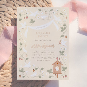 Invitation En Aluminium Fête de Naissance Nichoir Oiseaux & Baies Baby Sho