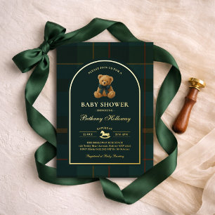 Invitation En Aluminium Fête de naissance Ourson Polo Carreaux Tartan