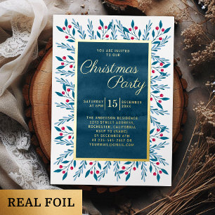 Invitation En Aluminium Fête de Noël Aquarelle bleue Florale