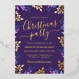 Invitation En Aluminium Fête de Noël au Feuille d'Or Pourpre