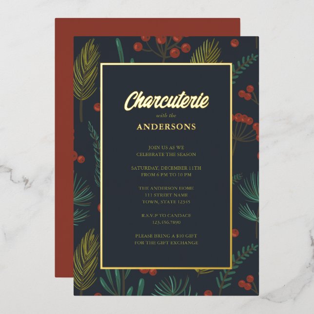 Invitation En Aluminium Fête de Noël Charcuterie (Recto/Verso)