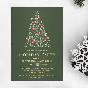 Invitation En Aluminium Fête de Noël Corporate Rouge Or Vert