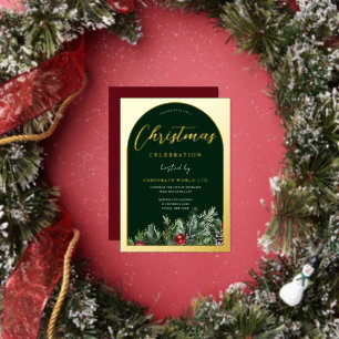 Invitation En Aluminium Fête de Noël de bureau Vert Or