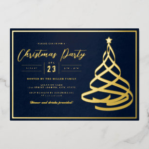 Invitation En Aluminium Fête de Noël de l'Arbre d'Or Elegant de la Marine