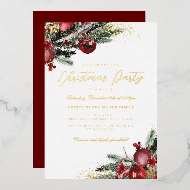 Invitation En Aluminium Fête de Noël de l'étincelle d'or traditionnelle (Recto/Verso)