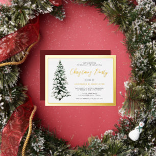 Invitation En Aluminium Fête de Noël d'entreprise avec bordure dorée et ar