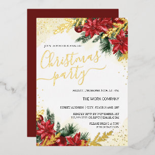 Invitation En Aluminium Fête de Noël d'entreprise Feuillage Or Rouge