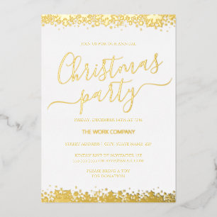Invitation En Aluminium Fête de Noël d'entreprise flocon de neige blanc or