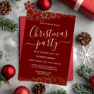 Invitation En Aluminium Fête de Noël d'entreprise Flocon de neige en or ro