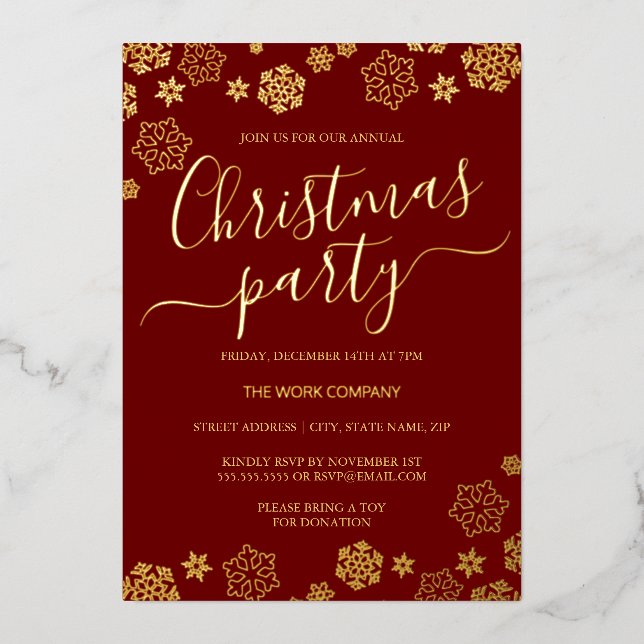 Invitation En Aluminium Fête de Noël d'entreprise Red Gold (Recto)