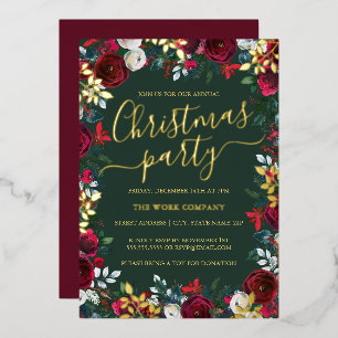 Invitation En Aluminium Fête de Noël d'entreprise Red Green Gold Leaf