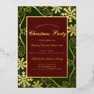 Invitation En Aluminium Fête de Noël du cadre Red Green Swirl Snowflake