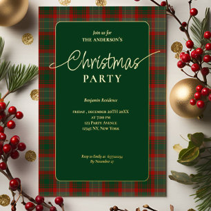 Invitation En Aluminium Fête de Noël élégante à carreaux verts de Buffalo 