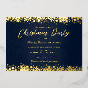 Invitation En Aluminium Fête de Noël élégante flocon de neige Navy Or