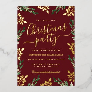 Invitation En Aluminium Fête de Noël Feuille Verte Or Rouge