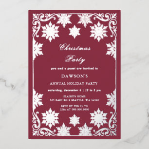 Invitation En Aluminium Fête de Noël Flocons de Neige Argentés Bourgogne