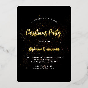Invitation En Aluminium Fête de Noël Luxueuse Noir Or Élégante