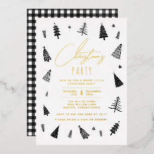 Invitation En Aluminium Fête de Noël minimaliste noir et blanc