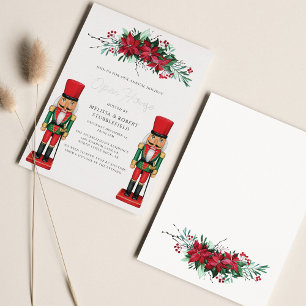Invitation En Aluminium Fête de Noël Poinsettia Toy Nutcracker Argent