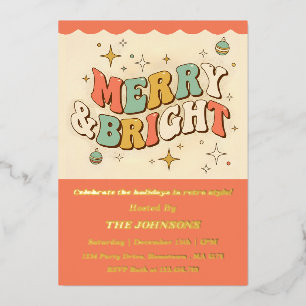 Invitation En Aluminium Fête de Noël Rétro Groovy Merry & Bright