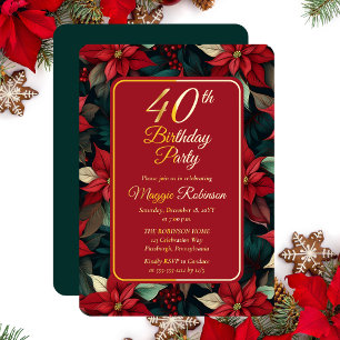 Invitation En Aluminium Fête de Noël sombre Floral 40e fête d'anniversaire