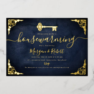 Invitation En Aluminium Fête de pendaison de crémaillère Vintage Navy Gold