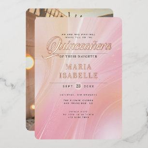 Invitation En Aluminium Fête de Quinceañera élégante rose gold et marbre r