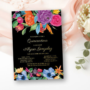 Invitation En Aluminium Fête de Quinceanera florale et Fleur et Or de Fies