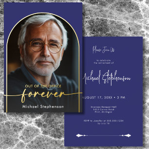 Invitation En Aluminium Fête de retraite bleu minimaliste moderne