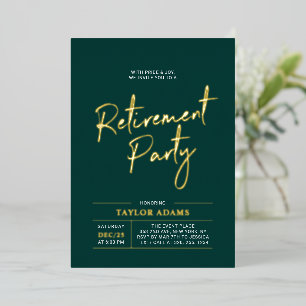 Invitation En Aluminium Fête de retraite écriture moderne Gold & Green