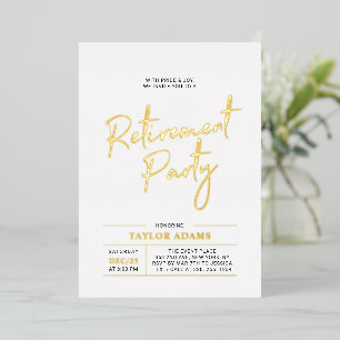 Invitation En Aluminium Fête de retraite écriture moderne pinceau or
