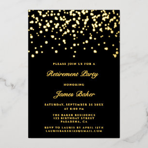 Invitation En Aluminium Fête de retraite Elegant Script Noir & Or
