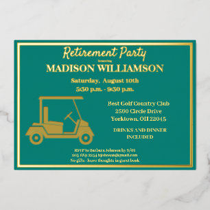 Invitation En Aluminium Fête de retraite Golf Real Gold 