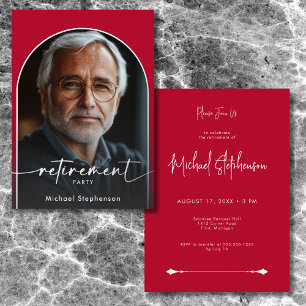Invitation En Aluminium Fête de retraite rouge écarlate minimaliste modern