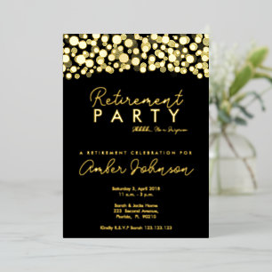 Invitation En Aluminium Fête de retraite surprise Noir et Or