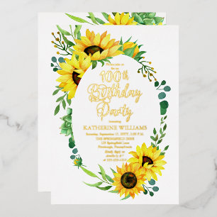 Invitation En Aluminium Fête des 100 ans Tournesol Composition florale d