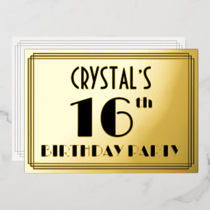 Invitation En Aluminium Fête des 16 ans — Look Art Déco “16” + Nom